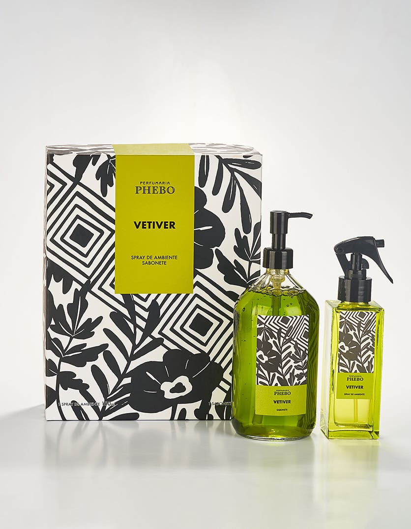Kit Phebo Spray de Ambiente e Sabonete L quido Vetiver